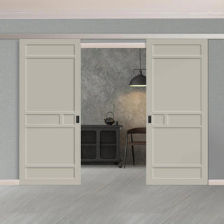 Image: Double Sliding Door & Premium Wall Track - Eco-Urban® Sheffield 5 Panel Doors DD6312 - 6 Colour Options
