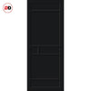 SpaceEasi Top Mounted Black Folding Track & Double Door - Eco-Urban® Sheffield 5 Panel Solid Wood Door DD6312 - Premium Primed Colour Options