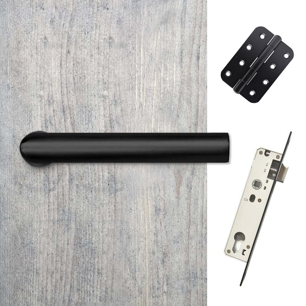 Shelton Door Lever Handle Pack - 4 Radius Cornered Hinges - Matt Black