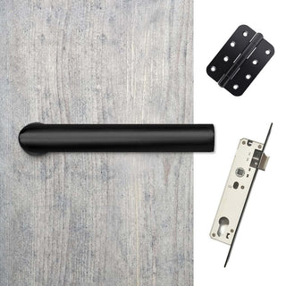 Image: Shelton Door Lever Handle Pack - 4 Radius Cornered Hinges - Matt Black