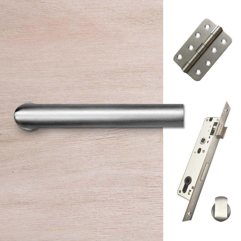 Shelton Bathroom Handle Pack - 4 Radius Cornered Hinges - Satin Stainless Steel