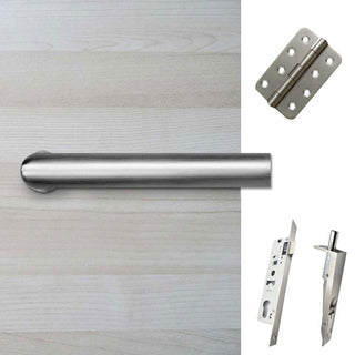 Image: Shelton Double Door Lever Handle Pack - 6 Radius Cornered Hinges - Satin Stainless Steel