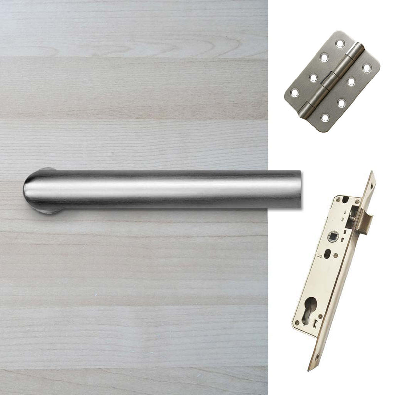 Shelton Door Lever Handle Pack - 4 Radius Cornered Hinges - Satin Stainless Steel
