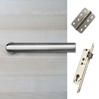 Image: Shelton Door Lever Handle Pack - 4 Radius Cornered Hinges - Satin Stainless Steel