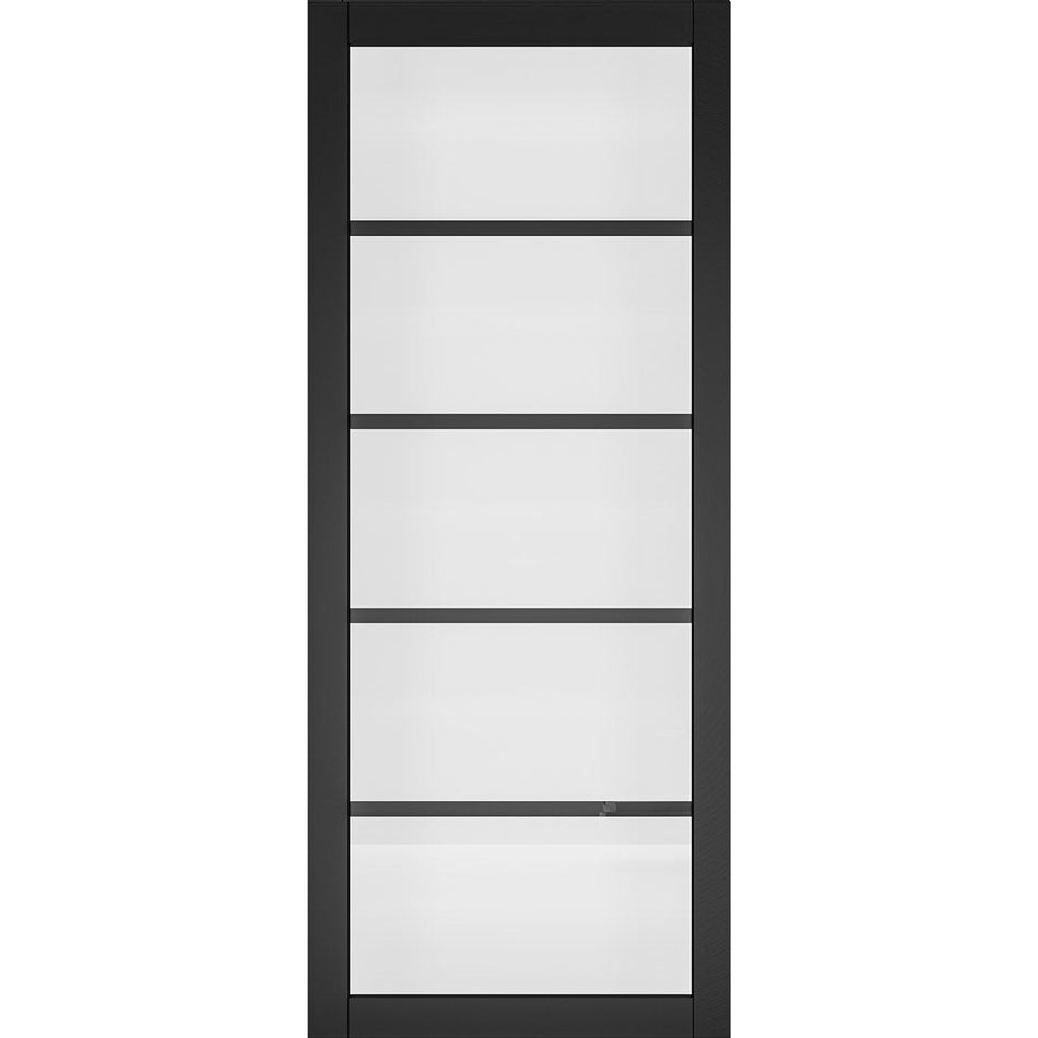 Sliding Top Mounted Black Folding Track & Double Door - Shoreditch Black Door - Prefinished - Clear Glass - Urban Collection