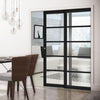 Shoreditch Black Staffetta Twin Telescopic Pocket Door - Prefinished - Clear Glass - Urban Collection