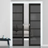Shoreditch Black Double Evokit Pocket Doors - Prefinished - Tinted Glass - Urban Collection