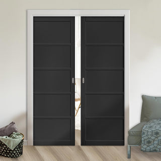 Image: Shoreditch Black Double Evokit Pocket Doors - Prefinished - Urban Collection