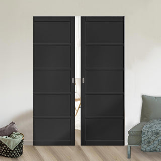 Image: Shoreditch Black Double Absolute Evokit Double Pocket Door - Prefinished - Urban Collection