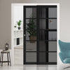 Shoreditch Black Staffetta Twin Telescopic Pocket Door - Prefinished - Tinted Glass - Urban Collection