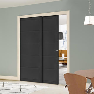 Image: Shoreditch Black Staffetta Twin Telescopic Pocket Door - Prefinished - Urban Collection