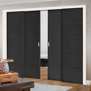 Image: Shoreditch Black Staffetta Quad Telescopic Pocket Door - Prefinished - Urban Collection