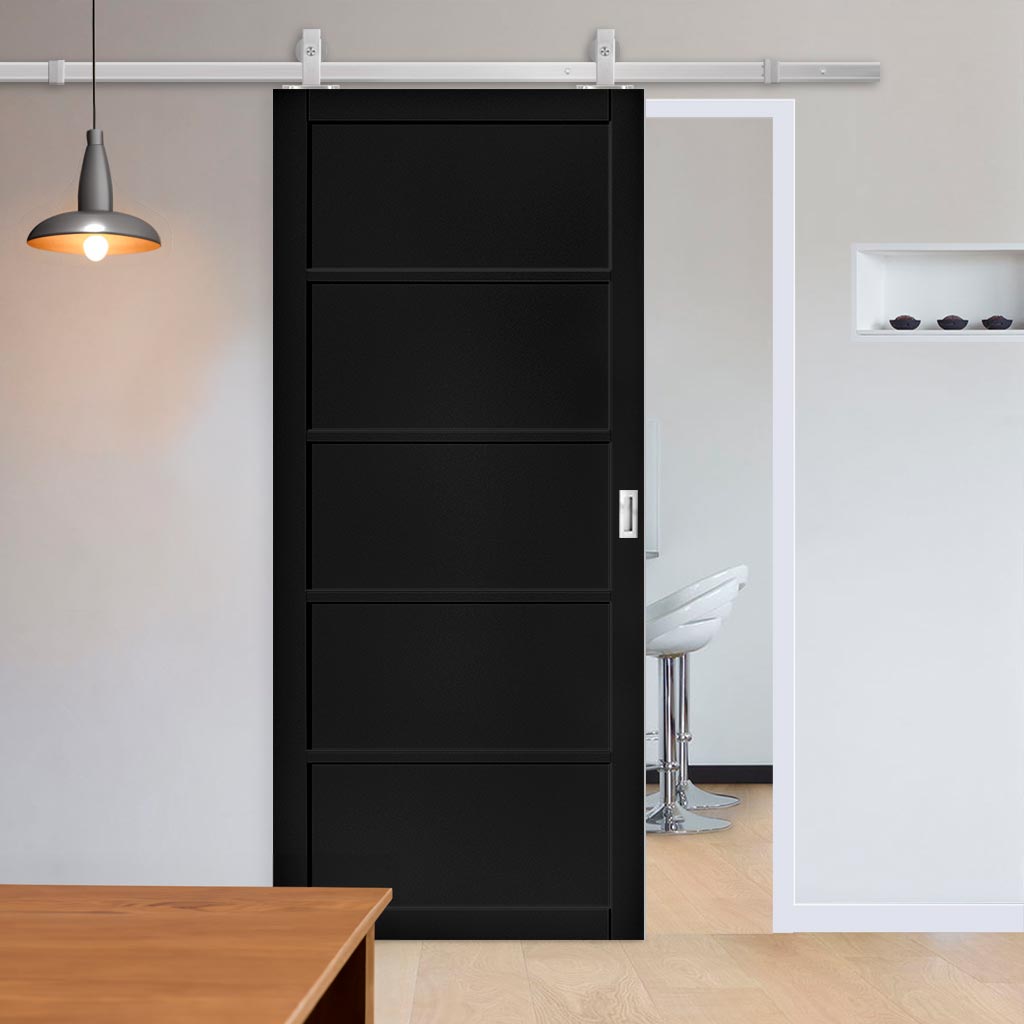 Top Mounted Stainless Steel Sliding Track & Shoreditch Black Door - Prefinished - Urban Collection