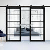 Top Mounted Sliding Track & Shoreditch Black Double Door - Prefinished - Clear Glass - Urban Collection