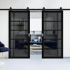 Top Mounted Sliding Track & Shoreditch Black Double Door - Prefinished - Tinted Glass - Urban Collection