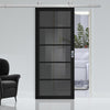 Top Mounted Stainless Steel Sliding Track & Shoreditch Black Door - Prefinished - Tinted Glass - Urban Collection