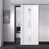 Saturn Tubular Stainless Steel Sliding Track & Sierra Blanco Door - Frosted Glass - White Painted