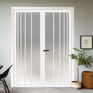 Image: Simona Solid Wood Internal Door Pair UK Made DD0105F Frosted Glass - Cloud White Premium Primed - Urban Lite® Bespoke Sizes