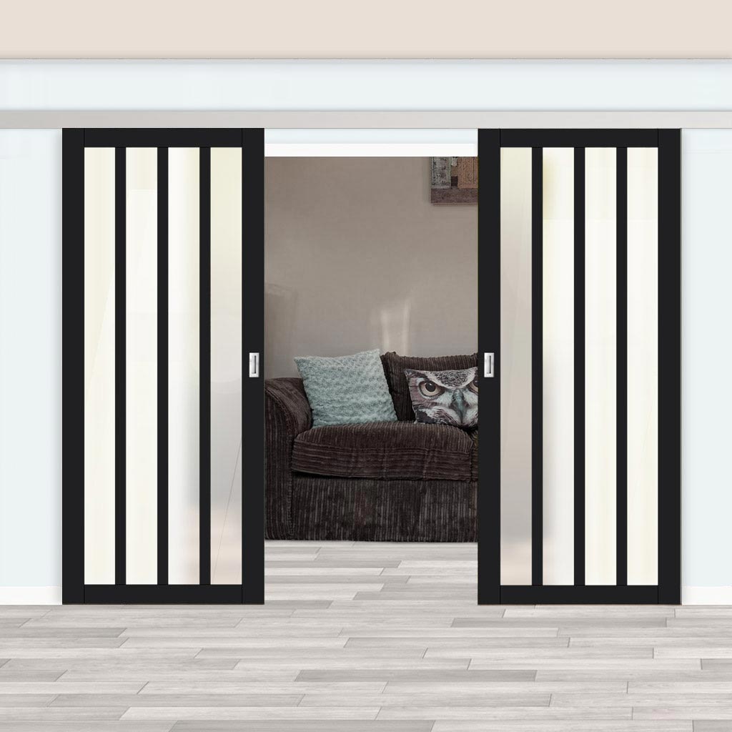 Double Sliding Door & Premium Wall Track - Eco-Urban® Sintra 4 Pane Doors DD6428SG Frosted Glass - 6 Colour Options