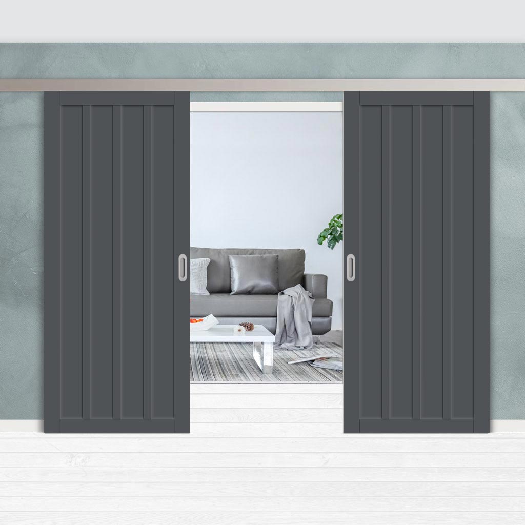 Double Sliding Door & Premium Wall Track - Eco-Urban® Sintra 4 Panel Doors DD6428 - 6 Colour Options