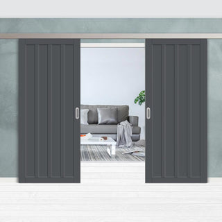 Image: Double Sliding Door & Premium Wall Track - Eco-Urban® Sintra 4 Panel Doors DD6428 - 6 Colour Options