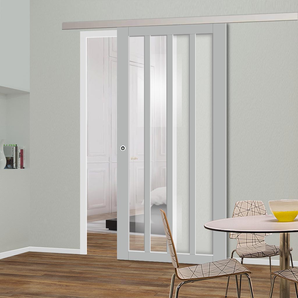 Single Sliding Door & Premium Wall Track - Eco-Urban® Sintra 4 Pane Door DD6428G Clear Glass - 6 Colour Options