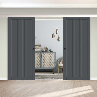 Image: Double Sliding Door & Premium Wall Track - Eco-Urban® Skye 4 Panel Doors DD6435 - 6 Colour Options