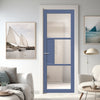 Breda 3 Pane 1 Panel Solid Wood Internal Door UK Made DD6439 - Clear Reeded Glass - Eco-Urban® Heather Blue Premium Primed