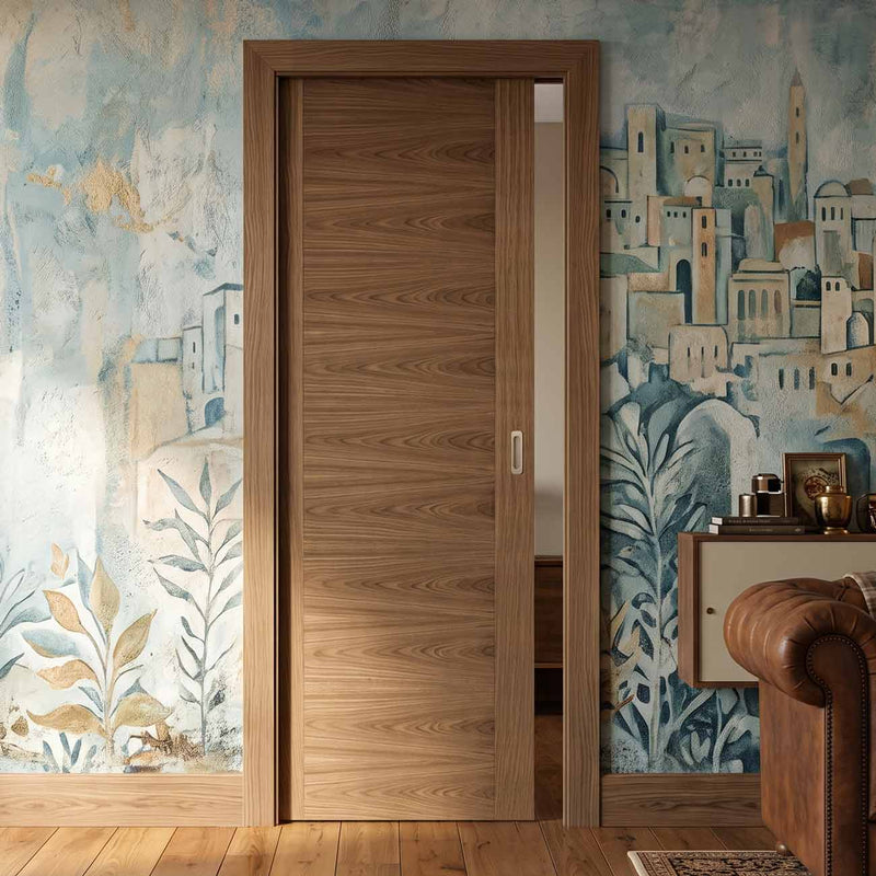 Sofia Walnut Veneer Single Evokit Pocket Door - Prefinished