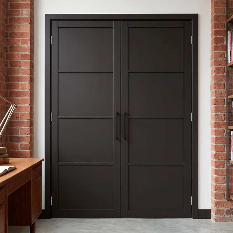 Soho 4 Panel Black Painted Internal Door Pair - Prefinished