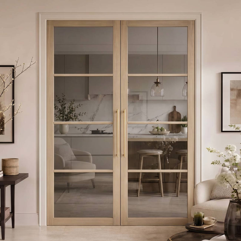 Soho Blonde Oak Internal Door Pair - Clear Glass - Prefinished