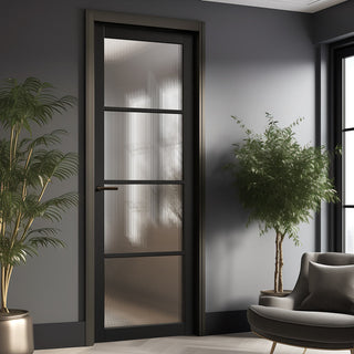 Image: Soho Black Internal Door- Clear Reeded Glass - Prefinished