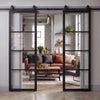 Top Mounted Black Sliding Track & Double Door - Soho 4 Pane Black Painted Doors - Clear Glass