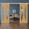 Top Mounted Stainless Steel Sliding Track & Sorrento Prefinished Oak Double Door - Clear Glass