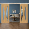 Top Mounted Stainless Steel Sliding Track & Sorrento Prefinished Oak Double Door - Clear Glass
