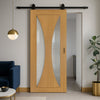 Top Mounted Black Sliding Track & Door - Sorrento Oak Door - Clear Glass - Prefinished