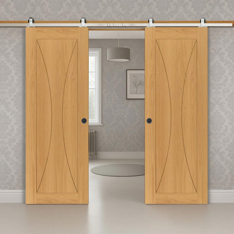 Top Mounted Stainless Steel Sliding Track & Sorrento Prefinished Oak Double Door