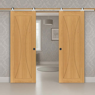 Image: Top Mounted Stainless Steel Sliding Track & Sorrento Prefinished Oak Double Door