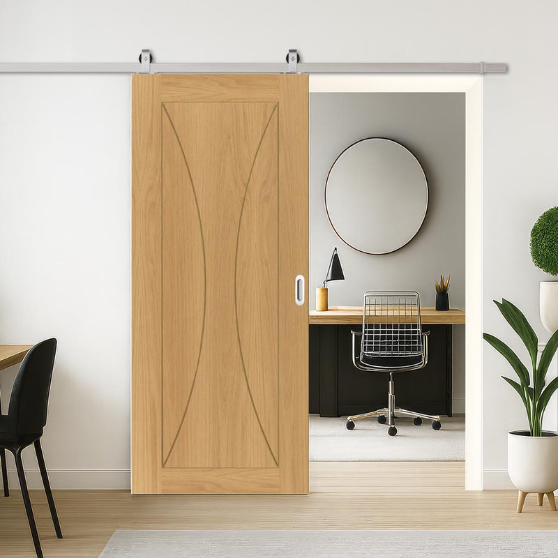 Top Mounted Stainless Steel Sliding Track & Sorrento Prefinished Oak Door