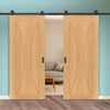 Top Mounted Black Sliding Track & Double Door - Sorrento Oak Door - Unfinished