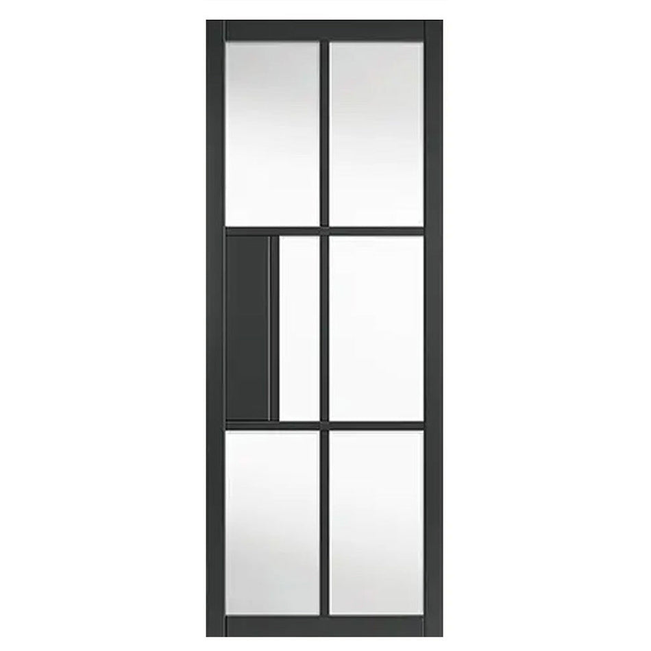 Sliding Top Mounted Black Folding Track & Double Door - Civic Black Industrial Door with Reeded Glass - Prefinished