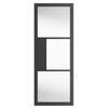 Cosmo Black Industrial Staffetta Twin Telescopic Pocket Doors - Clear Glass - Laminated - Prefinished