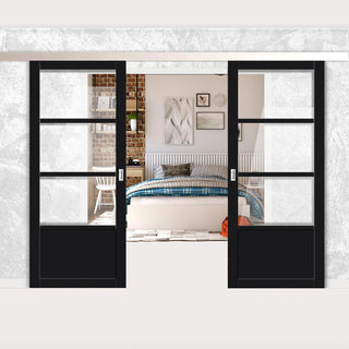 Image: Double Sliding Door & Premium Wall Track - Eco-Urban® Staten 3 Pane 1 Panel Doors DD6310G - Clear Glass - 6 Colour Options