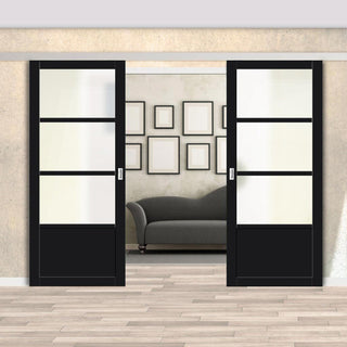 Image: Double Sliding Door & Premium Wall Track - Eco-Urban® Staten 3 Pane 1 Panel Doors DD6310SG - Frosted Glass - 6 Colour Options