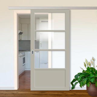 Image: Single Sliding Door & Premium Wall Track - Eco-Urban® Staten 3 Pane 1 Panel Door DD6310G - Clear Glass - 6 Colour Options