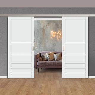 Image: Double Sliding Door & Premium Wall Track - Eco-Urban® Stockholm 7 Panel Doors DD6407 - 6 Colour Options