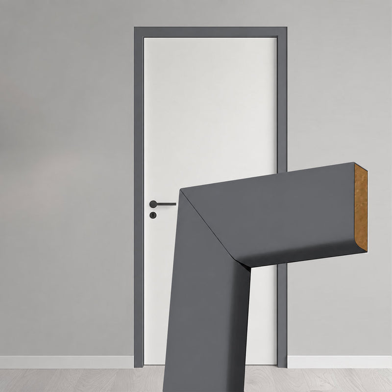 Made to Size Single Fire Door Frame and Simple Architrave Kit in Stormy Grey Primed MDF - Suits 30 Minute Fire Doors