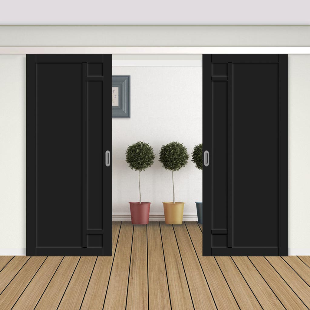 Double Sliding Door & Premium Wall Track - Eco-Urban® Suburban 4 Panel Doors DD6411 - 6 Colour Options