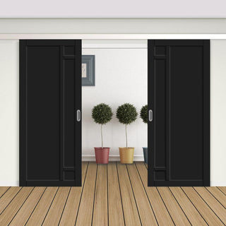 Image: Double Sliding Door & Premium Wall Track - Eco-Urban® Suburban 4 Panel Doors DD6411 - 6 Colour Options