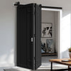 SpaceEasi Top Mounted Black Folding Track & Double Door - Eco-Urban® Suburban 4 Panel Solid Wood Door DD6411 - Premium Primed Colour Options